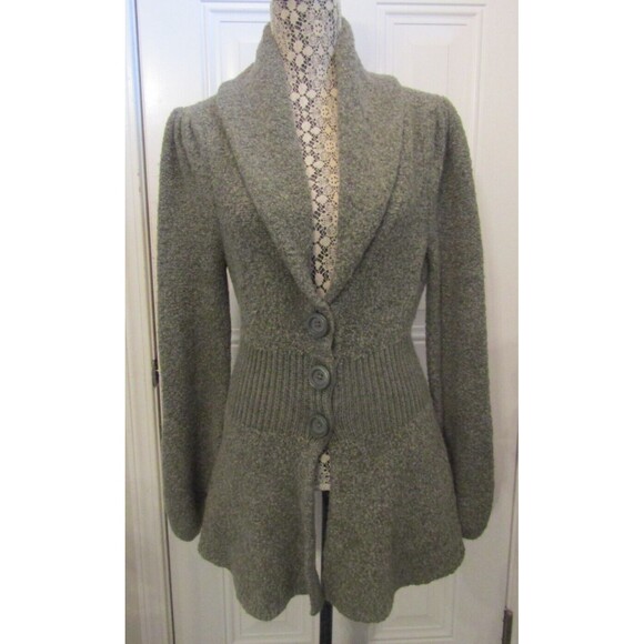 Moda International Cardigan Gray Wool Blend Button Front Sweater Size L - Picture 2 of 9